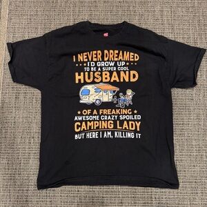 Black and Orange Crazy Camping Lady Short Sleeve Tee
